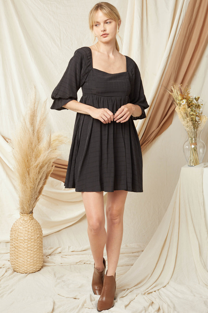 Puff Sleeve Babydoll Dress, Black - Monogram Market