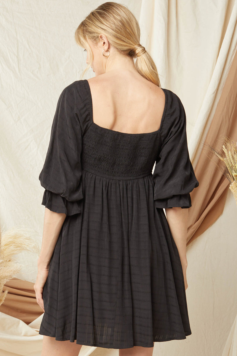 Puff Sleeve Babydoll Dress, Black - Monogram Market