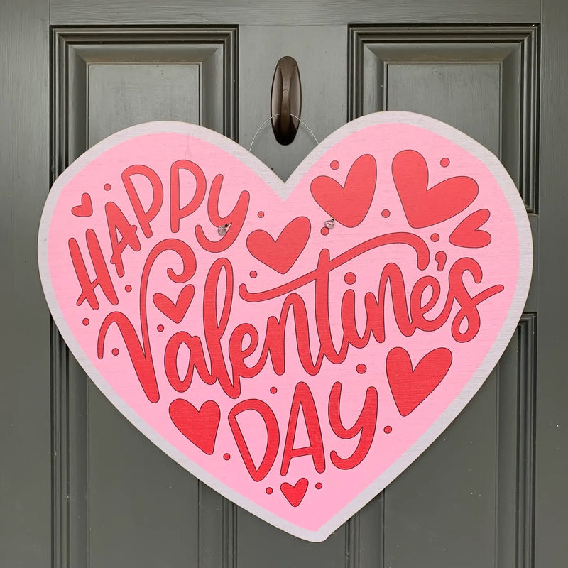 Happy Valentine's Day Heart Wooden Door Hanger - Monogram Market