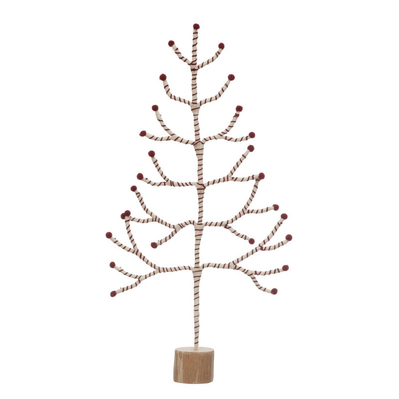 Wool Wrapped Wire Christmas Tree with Stripes and Pom Poms - Monogram Market