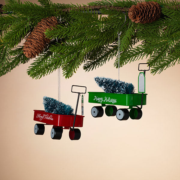 Metal Wagon Ornament with Brush Tree - Monogram Market
