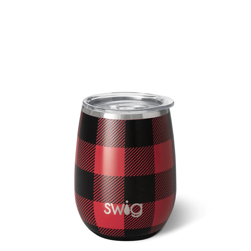 SWIG - 14 oz Stemless Wine Cup, Buffalo Plaid - Monogram Market