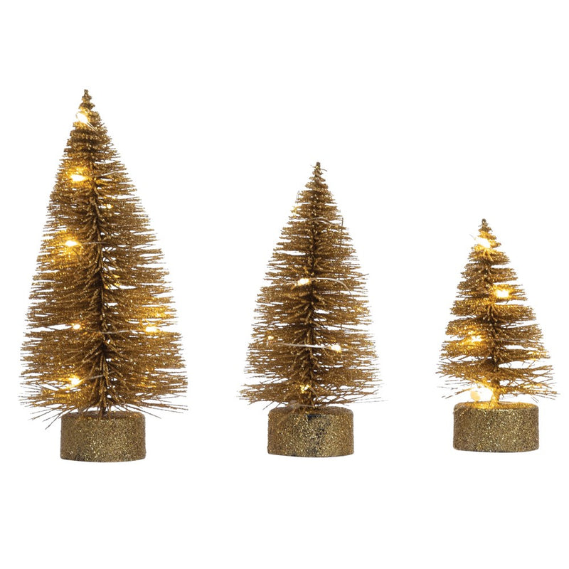 LED Bottle Brush Trees with Glitter, Set of 3 - Monogram Market