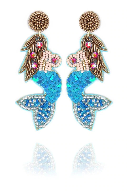 Beaded Earrings, Mermaids - Monogram Market