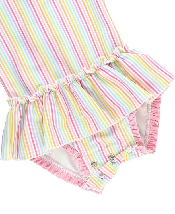 RuffleButts Rainbow Stripe Peplum One-Piece Swimsuit - Monogram Market