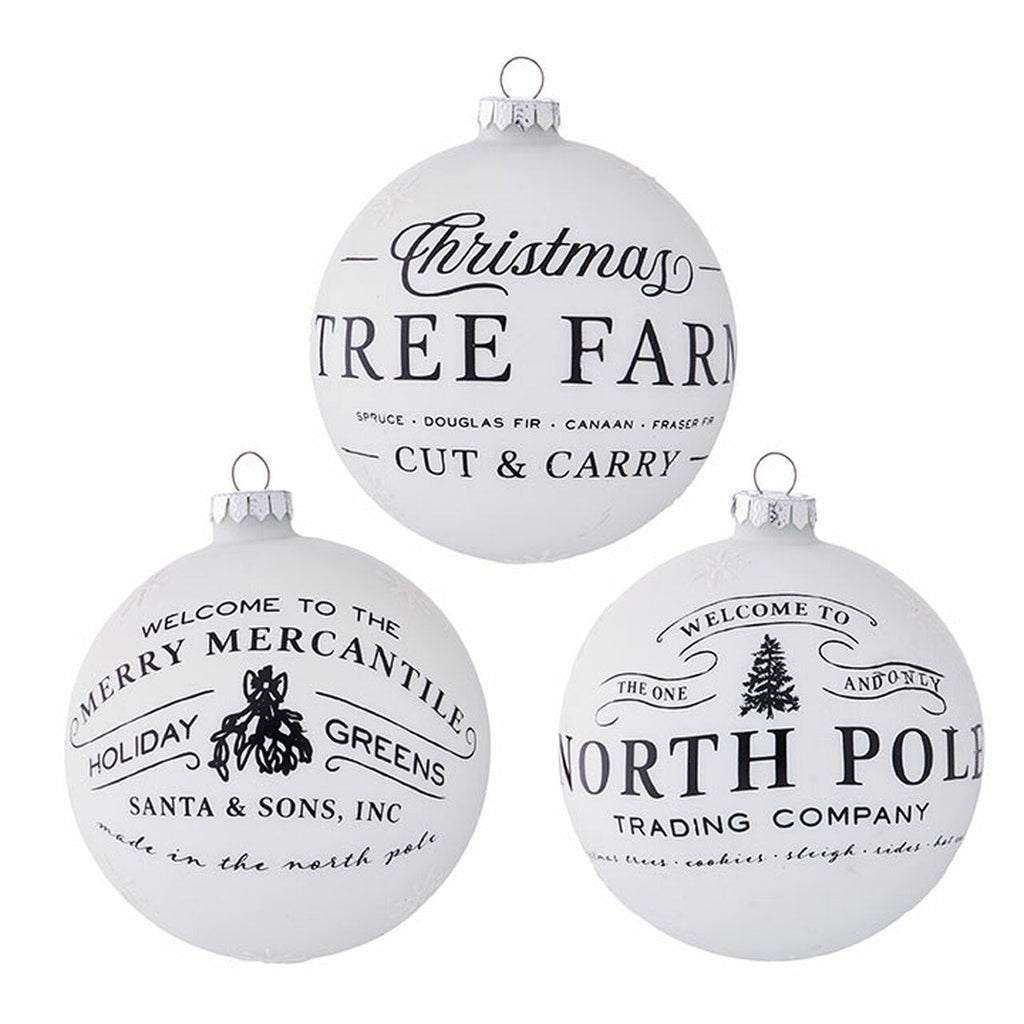 RAZ - Black & White Mercantile Christmas Ornaments, 5" - Monogram Market