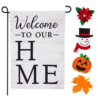 Welcome to Our Home Interchangeable Holiday Garden Linen Flag - Monogram Market