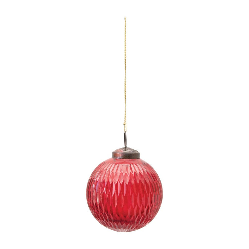 Red Etched Glass Ball Ornament, 3” - Monogram Market