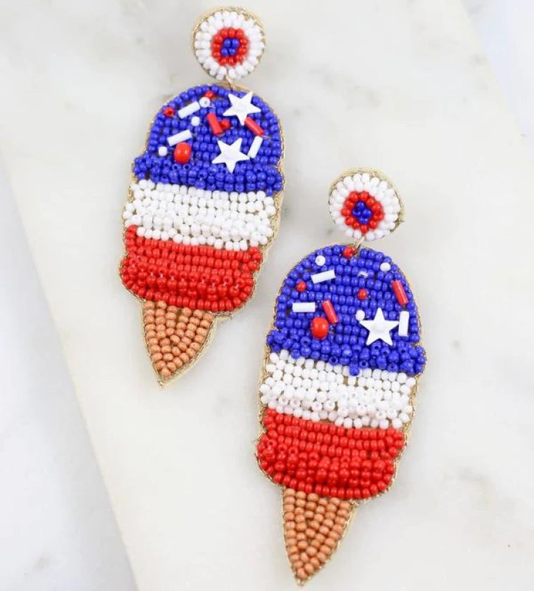 Beaded Earrings, Patriotic Ice Cream Cones - Monogram Market