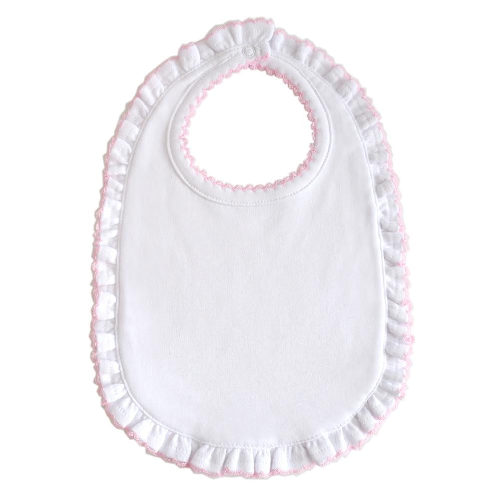 White Cotton Baby Bib with Pink Ruffle - Monogram Market