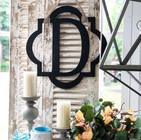 Monogram Market Quatrefoil Initial Wood Door Hanger