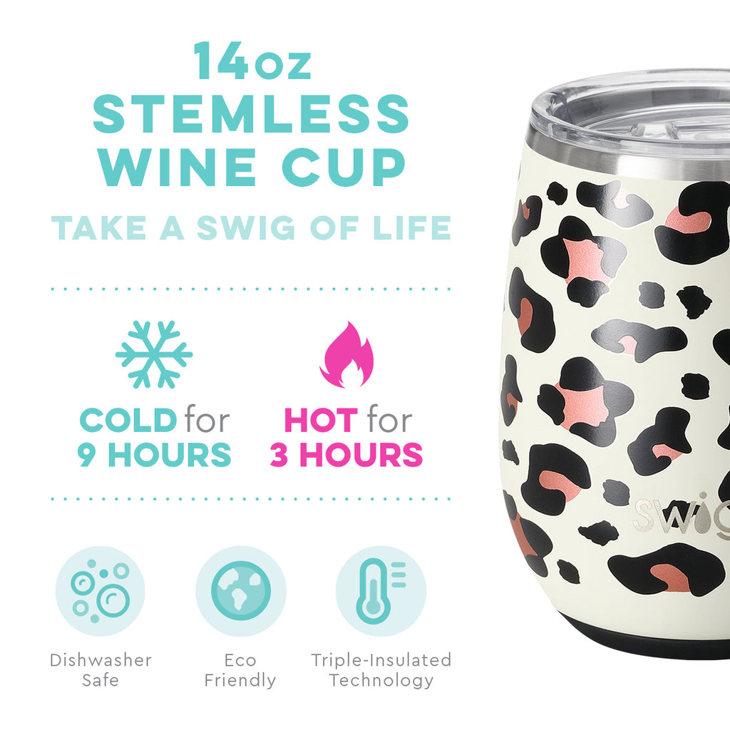 SWIG - 14 oz Stemless Wine Cup, Luxy Leopard - Monogram Market