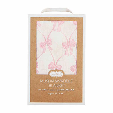 Mud Pie Muslin Pink Bow Swaddle Blanket - Monogram Market