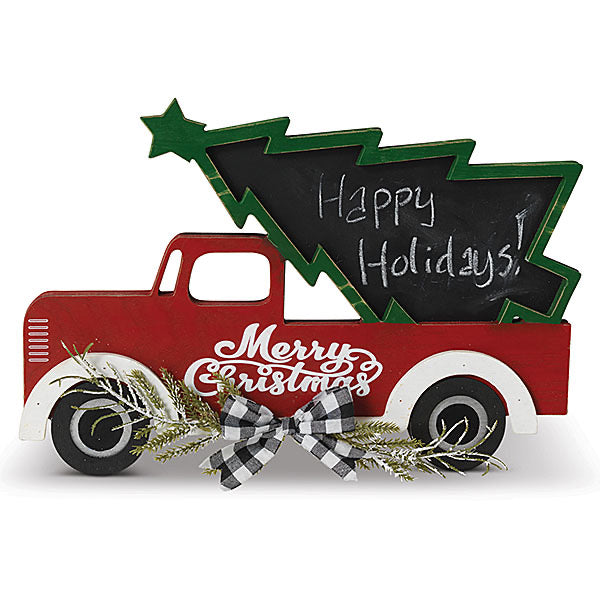 Wooden Holiday Truck w/Chalkboard Shaped Christmas Tree