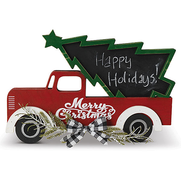 Wooden Holiday Truck w/Chalkboard Shaped Christmas Tree - Monogram Market