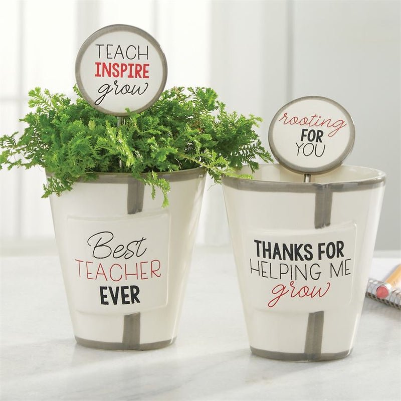 Mud Pie Pot Teacher Herb Pot And Soil Marker Set - Best Teacher Ever - Monogram Market