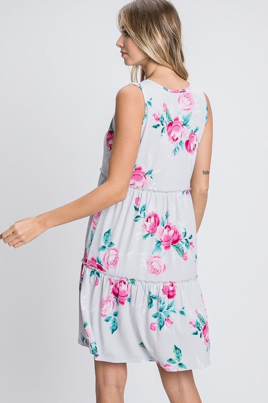 Tiered Floral Dress, Sleeveless - Monogram Market