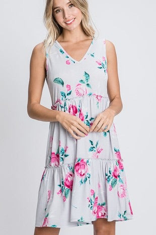 Tiered Floral Dress, Sleeveless - Monogram Market