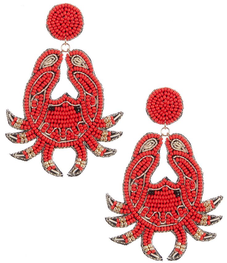 Beaded Earrings, Red Crabs - Monogram Market