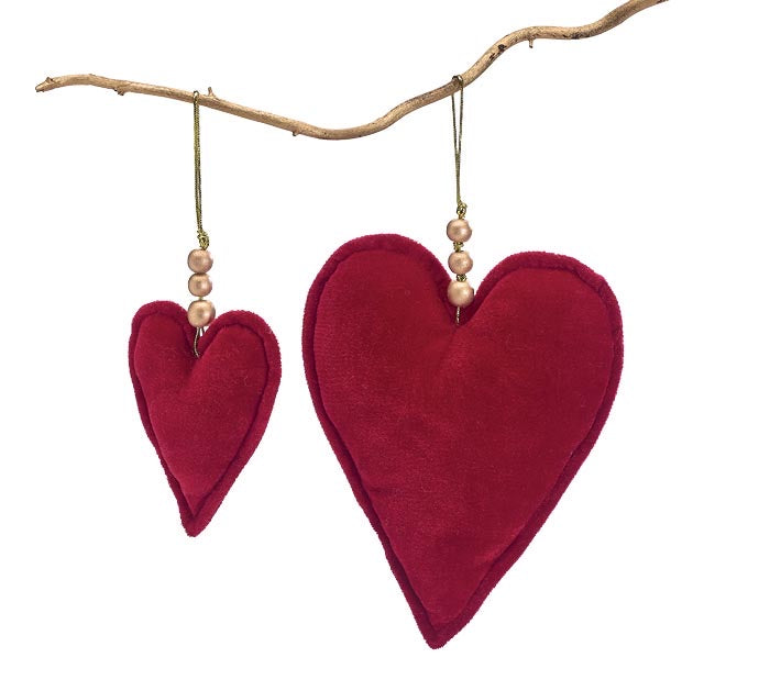 Red Velvet Valentine Hearts with Gold Wood Beads, 2 Sizes - Monogram Market