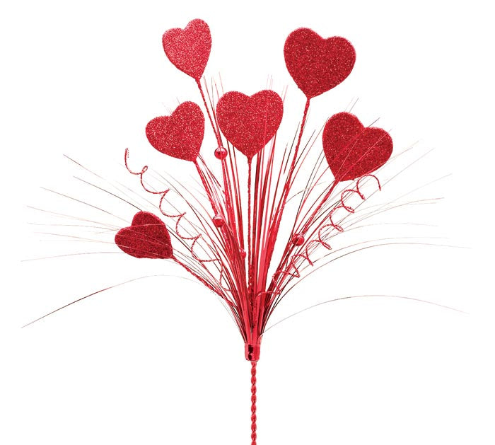 19” Red Glitter Heart Spray Pick - Monogram Market
