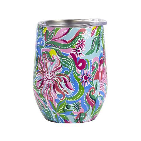 Lilly Pulitzer Stainless Steel Wine Tumbler with Plastic Lid, Golden Hour - Monogram Market