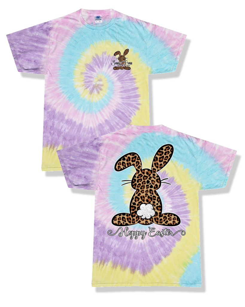 Sassy Frass YOUTH Leopard Happy Easter Bunny, Tie Dye "Jellybean" - Monogram Market