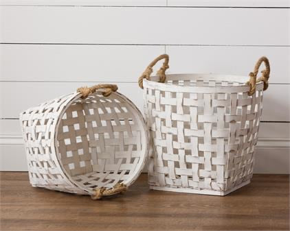 Antiqued White Tobacco Baskets - Monogram Market