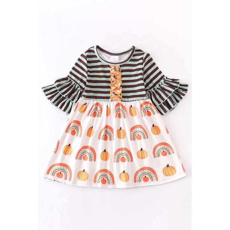Girl's Striped Pumpkin Rainbow Dress - Monogram Market