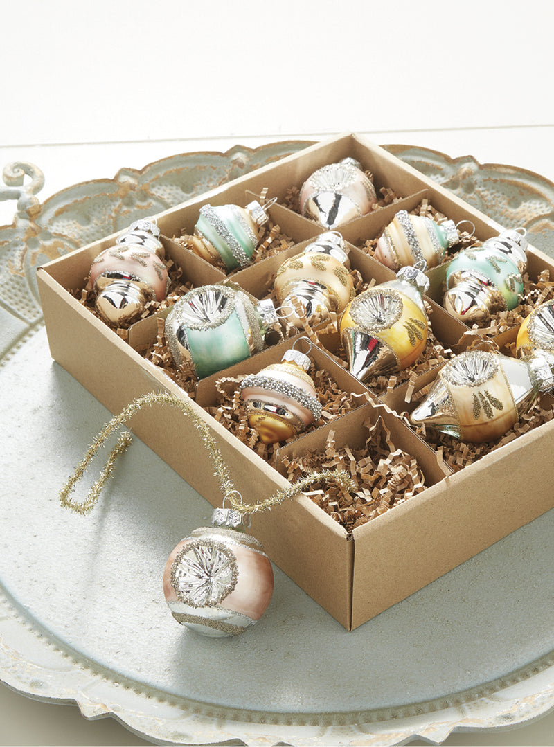 RAZ - Box of 12 Pastel Vintage Glass Christmas Ornaments, 3" - Monogram Market