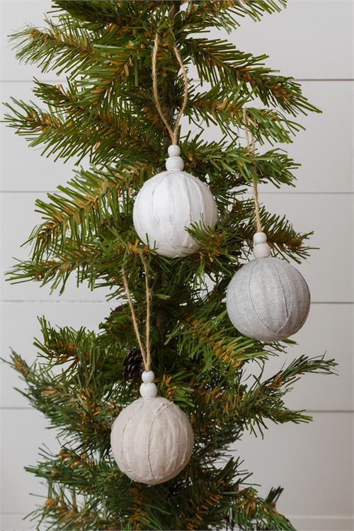 Fabric Covered Balls Christmas Ornament, 4" - Monogram Market