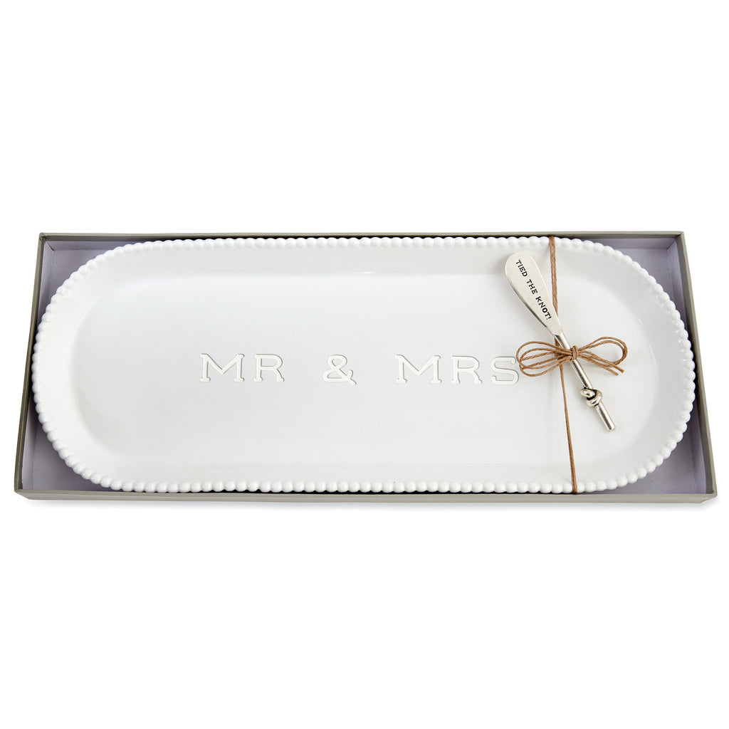 Mud Pie - Mr. & Mrs. Beaded Hostess Tray Set - Monogram Market
