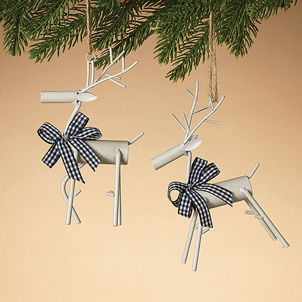 Metal White Deer Christmas Tree Ornaments, assorted - Monogram Market