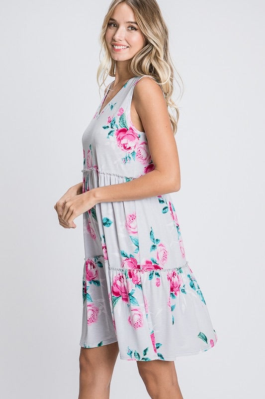 Tiered Floral Dress, Sleeveless - Monogram Market