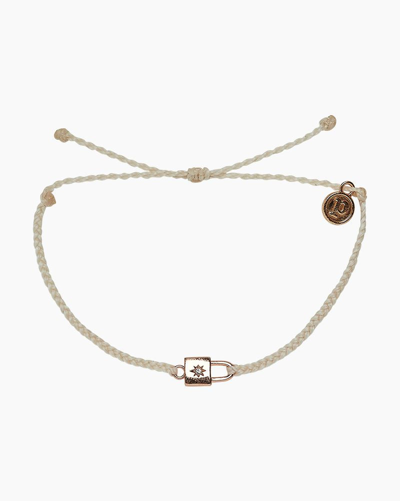 PuraVida, Lock Charm Rose Gold Bracelet, Vanilla - Monogram Market