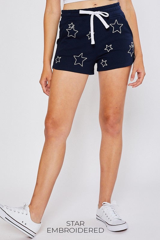 Navy Terry Shorts with White Star Embroidery - Monogram Market