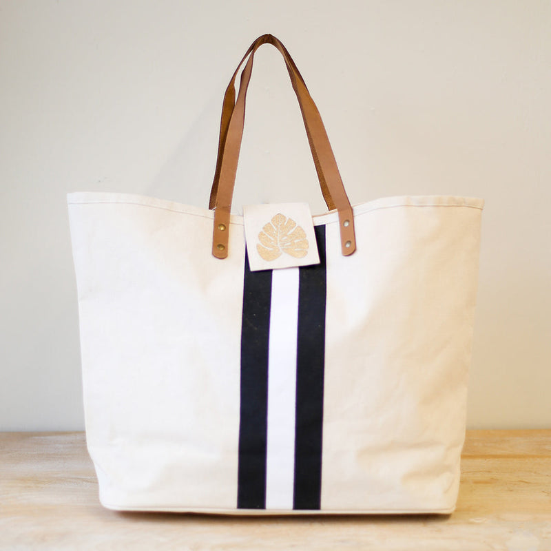 Boca Palm Canvas Tote, Black / Natural - Monogram Market