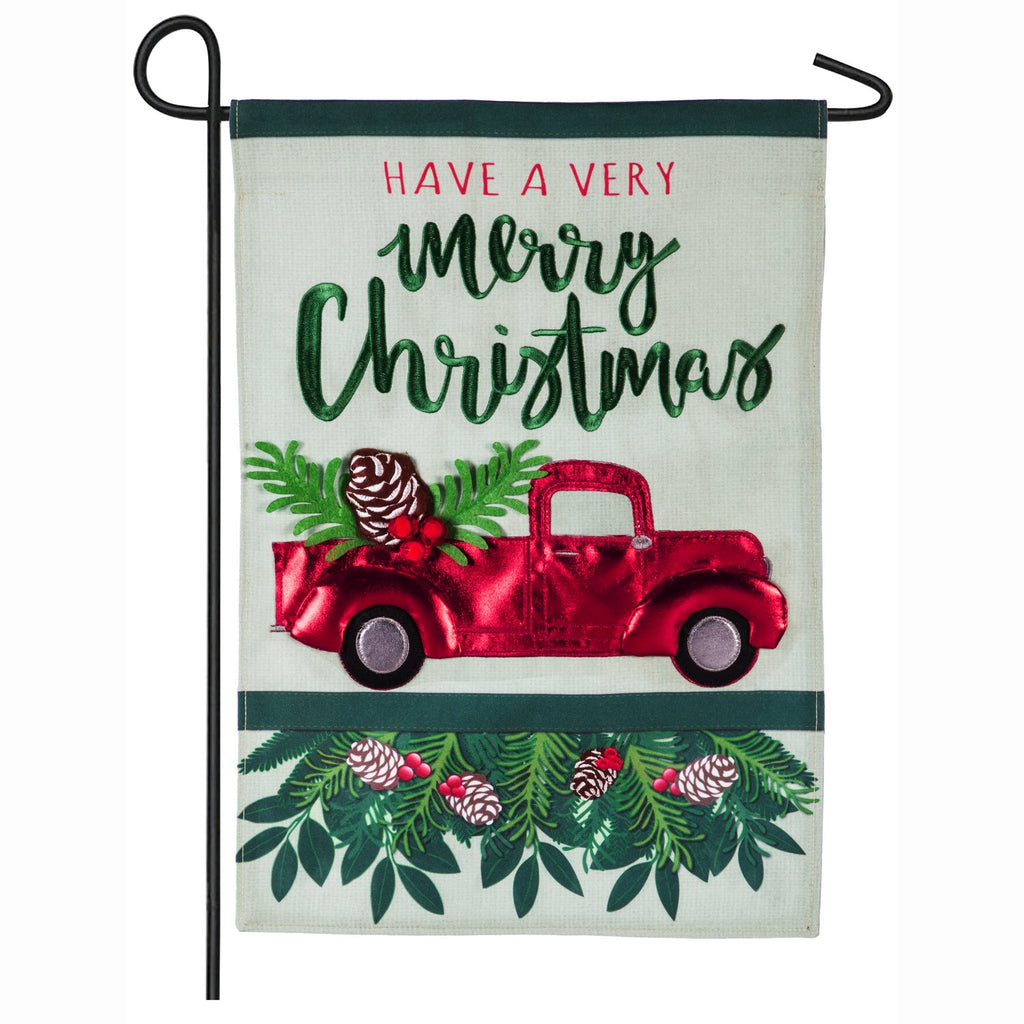 Holiday Red Truck Garden Linen Flag - Monogram Market