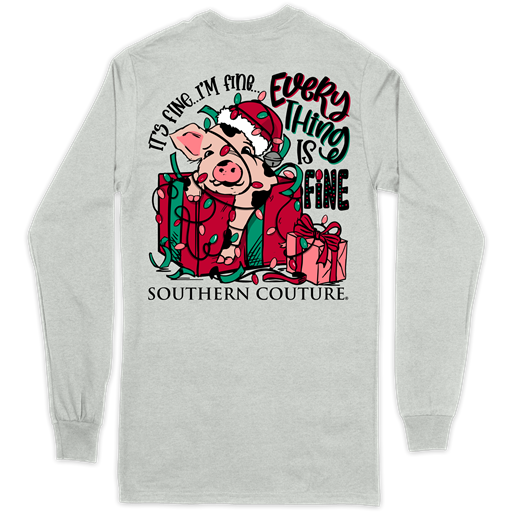 Southern Couture, Long Sleeve Tee - IT'S FINE CHRISTMAS PIG - Monogram Market