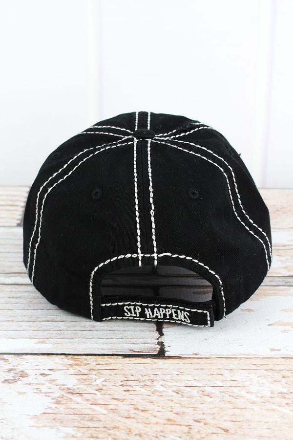 Sip Happens Black Baseball Hat - Monogram Market