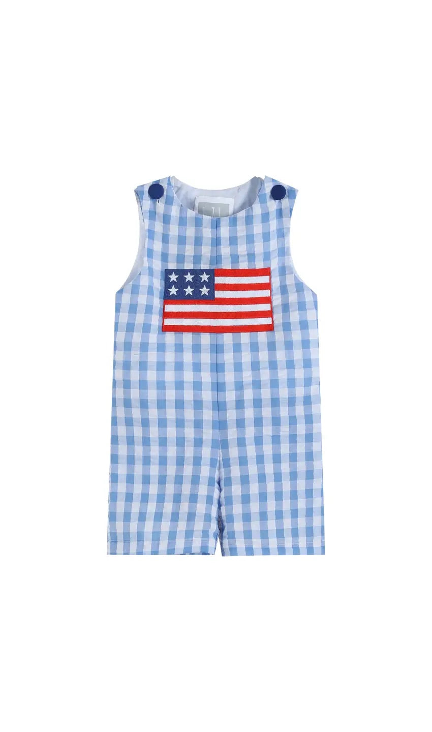 Baby/Toddler Blue Gingham American Flag Shortalls - Monogram Market