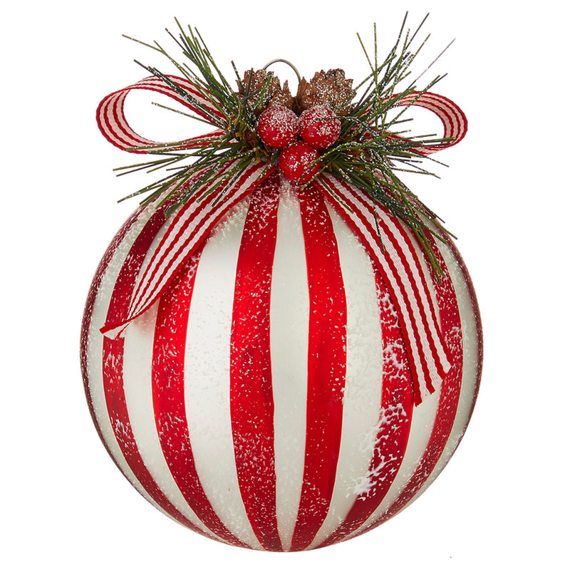 RAZ - Red & White Striped with Bow Christmas Ornaments, 5" - Monogram Market