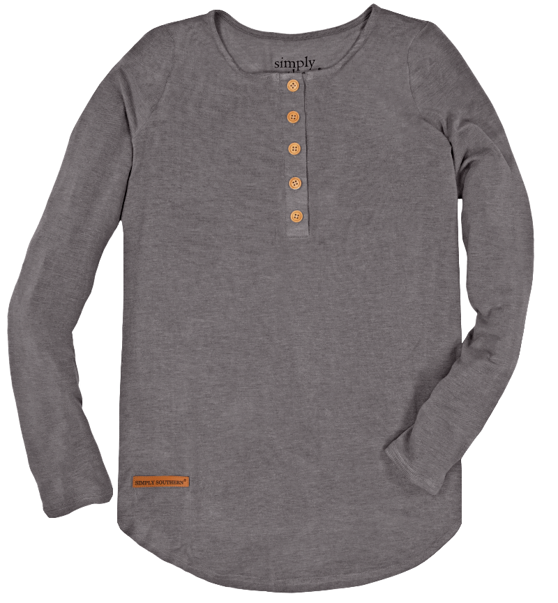 Simply Southern Long Sleeve Henley T-Shirt, Dark Grey - Monogram Market