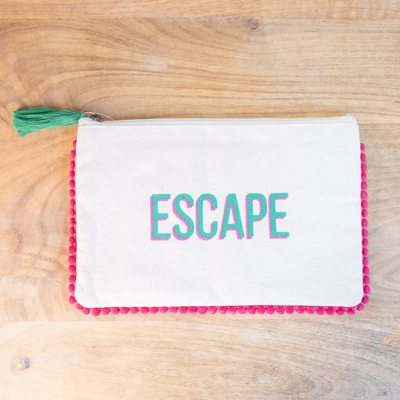 Escape Cosmetic Bag with Hot Pink Pom Pom Trim - Monogram Market