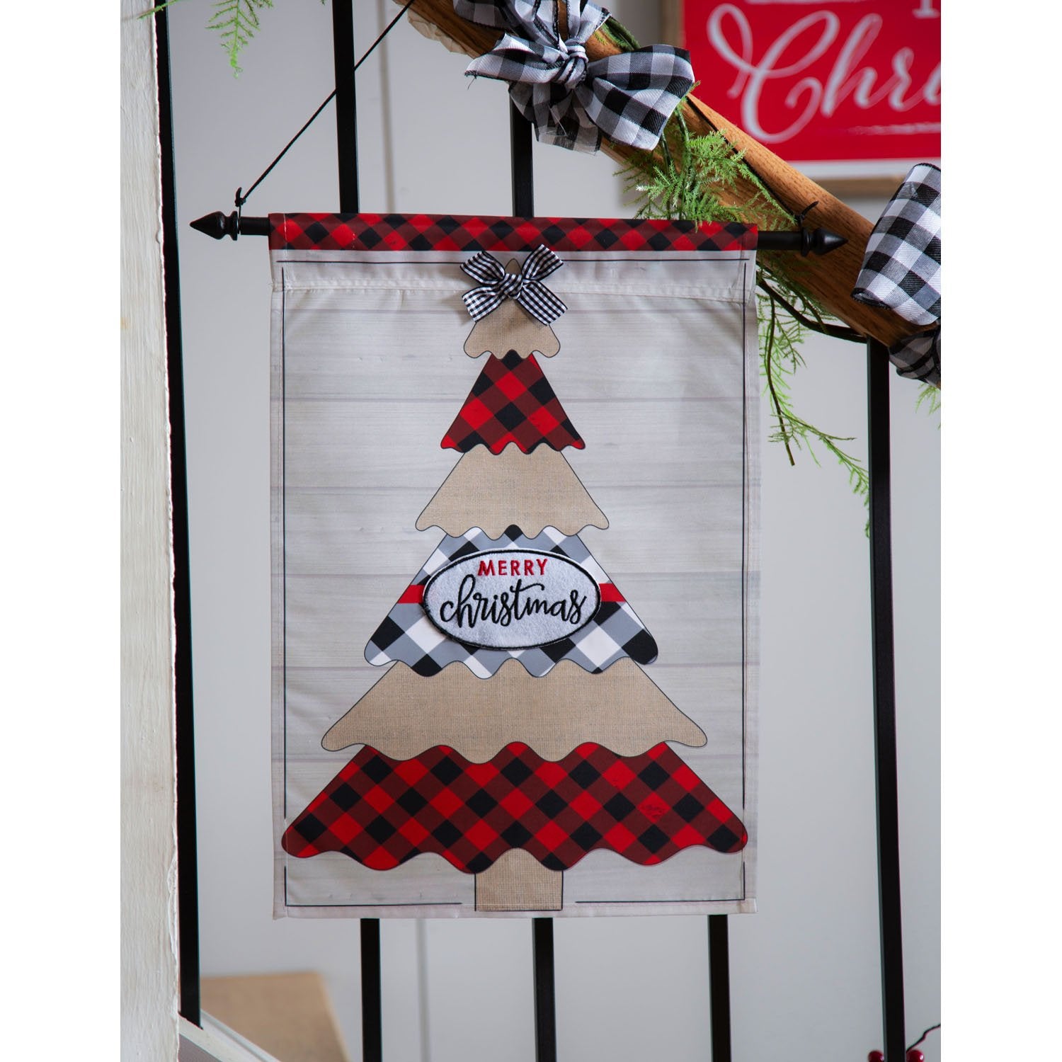 Mixed Print Christmas Tree Garden Appliqué Flag - Thumbnail 3