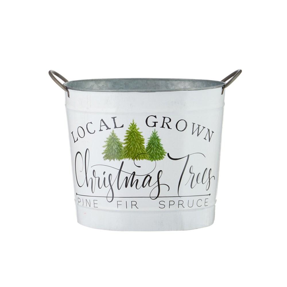 RAZ - Locally Grown Christmas Trees Handled Bucket, 14" - Monogram Market