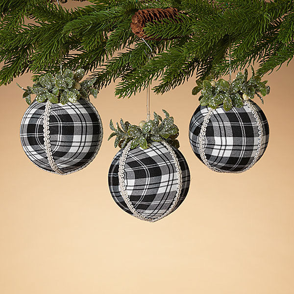 Plaid Ornament Ball w/Mistletoe - Monogram Market