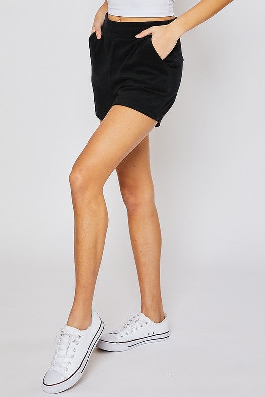 Black Terry High Rised Shorts - Monogram Market