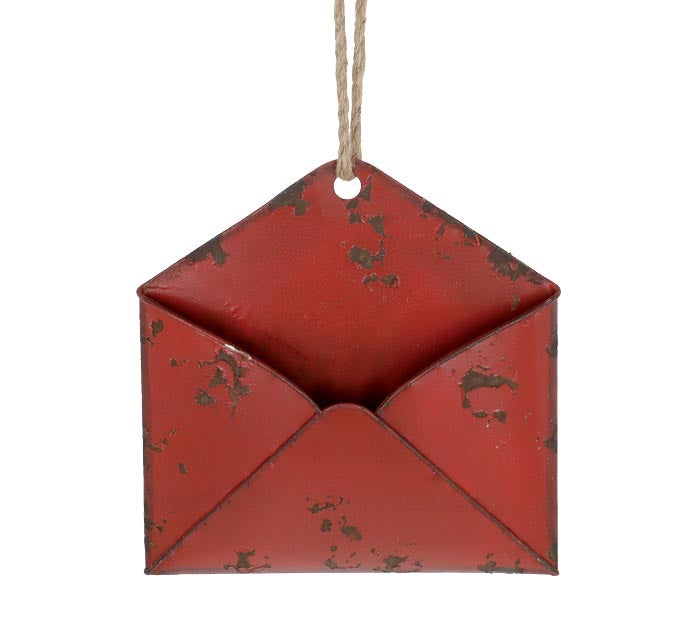 Red Tin Envelope with Rope Hanger