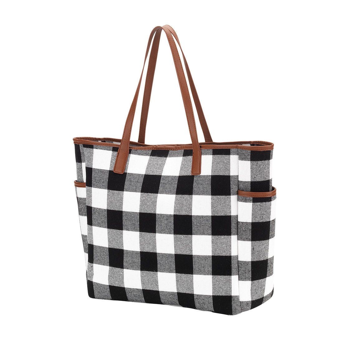 Black and White Buffalo Plaid Hayden Tote